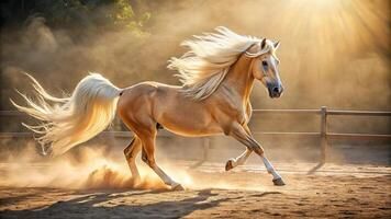 majestic-palomino-horse-with-flowing-silver-mane-galloping-in-sunlit-dusty-arena-seen-from-bird-s-eye-view-photo.jpg